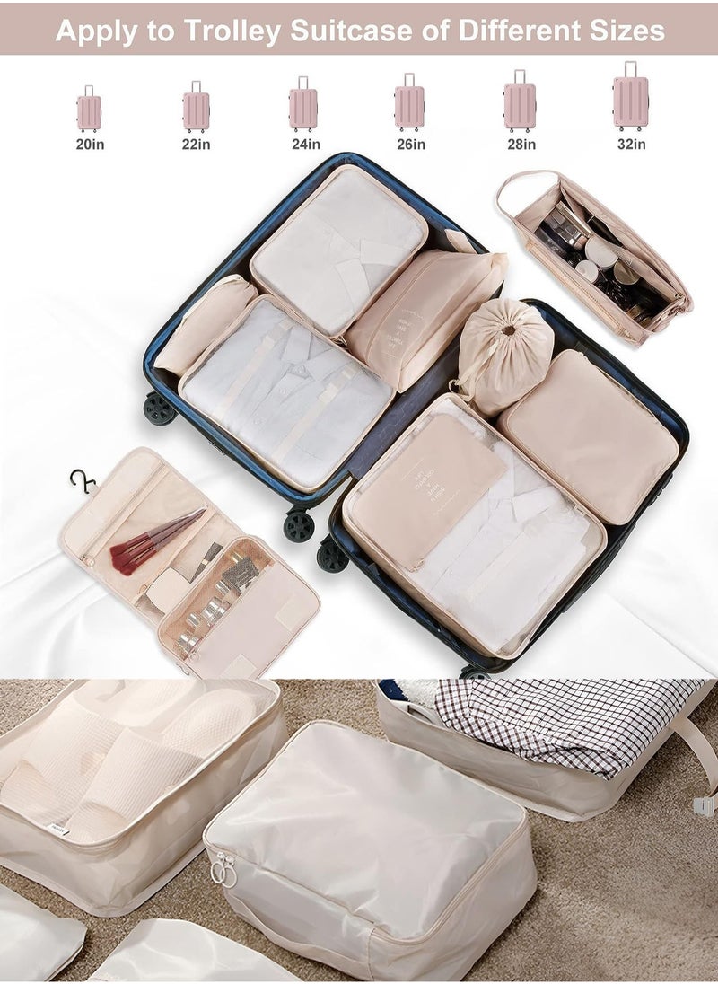 MissTiara - 11 Set Packing Cubes for Suitcases, Travel Luggage Organizer, Travel Packing Kit with Clothes Storage Bag & Shoes Bag & Toiletry Bag & Underwear Bag-Beige - Image 1