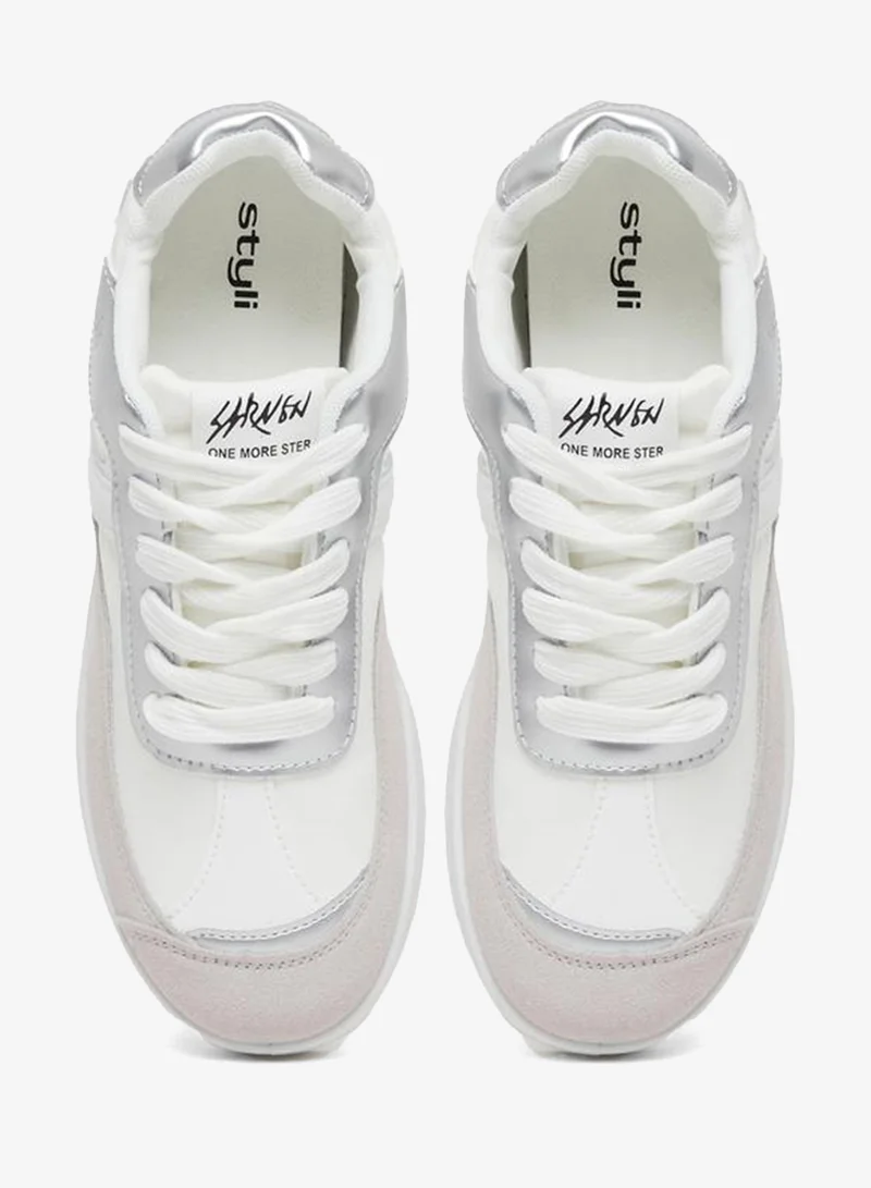 Styli Active Panelled Lace Up Flatform Sneakers