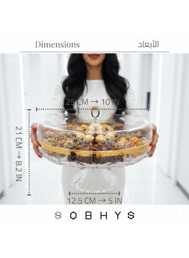 SOBHYS Premium 6-Compartment Serving Tray with Lid - Crystal Clear Extra Deep Acrylic Hosting Box - 25cm Diameter High Capacity Organizer for Chocolates, Dates, Eid Cookies and Sweets - Image 3
