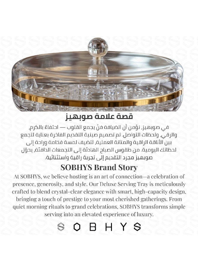SOBHYS Premium 6-Compartment Serving Tray with Lid - Crystal Clear Extra Deep Acrylic Hosting Box - 25cm Diameter High Capacity Organizer for Chocolates, Dates, Eid Cookies and Sweets - Image 2