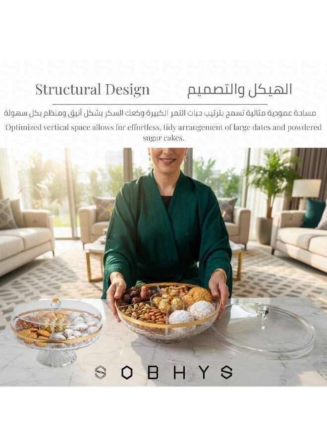 SOBHYS Premium 6-Compartment Serving Tray with Lid - Crystal Clear Extra Deep Acrylic Hosting Box - 25cm Diameter High Capacity Organizer for Chocolates, Dates, Eid Cookies and Sweets - Image 4