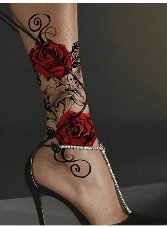 5-Pieces Waterproof Temporary Tattoo Stickers, Thigh Tattoos for Women, Realistic Rose Flower Waist Stomach Tattoo, Full Arm Fake Tattoo, Lasts 2-5 Days, Covers Scars, for Arms, Wrists, Shoulders, Legs, Neck, Back, Thighs - Image 2