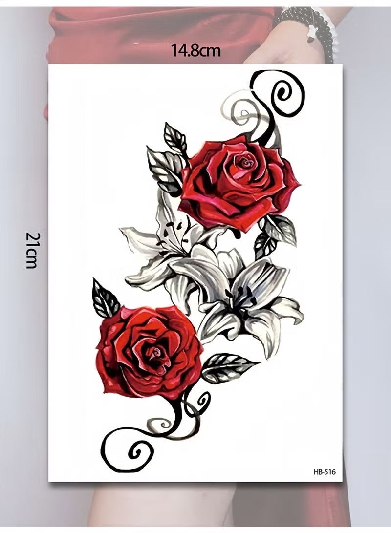 5-Pieces Waterproof Temporary Tattoo Stickers, Thigh Tattoos for Women, Realistic Rose Flower Waist Stomach Tattoo, Full Arm Fake Tattoo, Lasts 2-5 Days, Covers Scars, for Arms, Wrists, Shoulders, Legs, Neck, Back, Thighs - Image 3