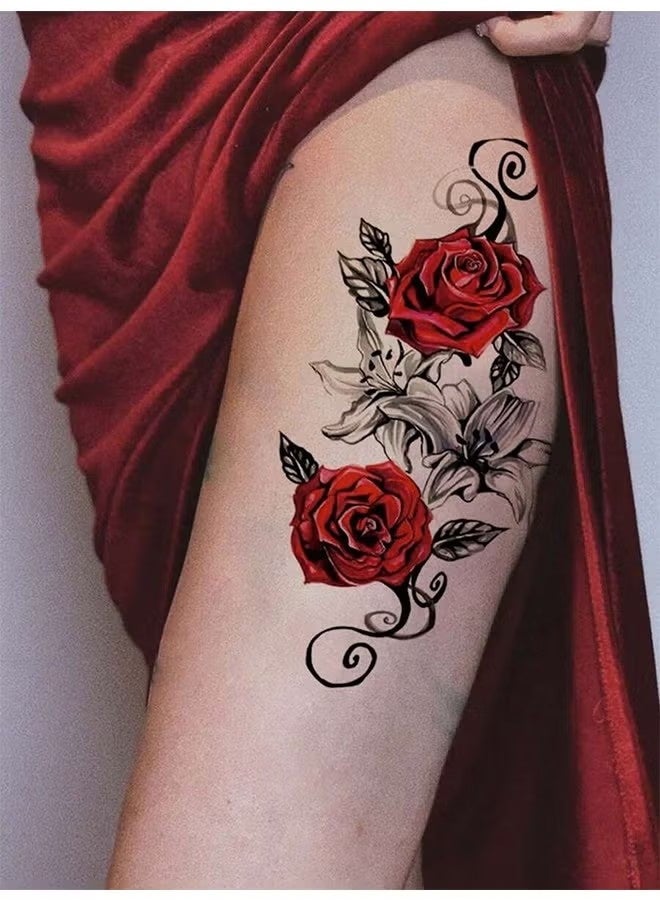 5-Pieces Waterproof Temporary Tattoo Stickers, Thigh Tattoos for Women, Realistic Rose Flower Waist Stomach Tattoo, Full Arm Fake Tattoo, Lasts 2-5 Days, Covers Scars, for Arms, Wrists, Shoulders, Legs, Neck, Back, Thighs - Image 5