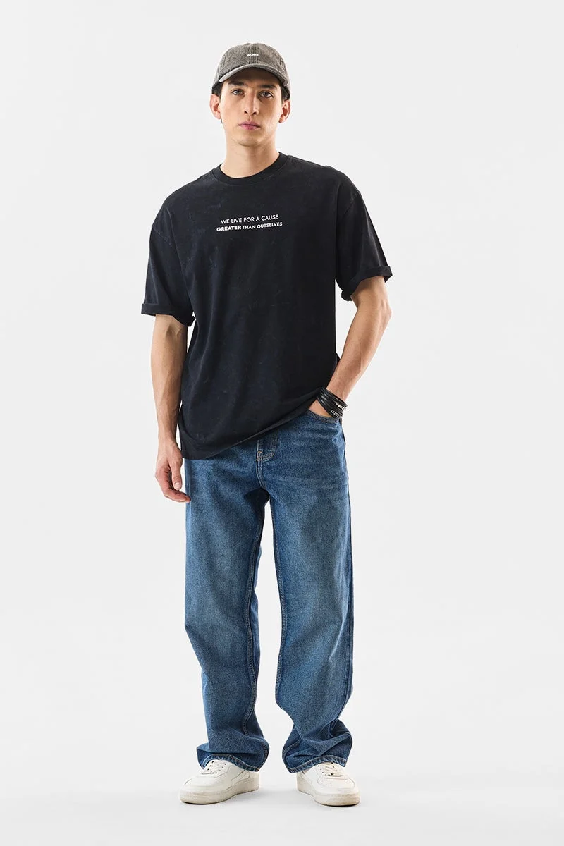 SNITCH Black Graphic Half Sleeve Oversized Streetwear T-Shirt