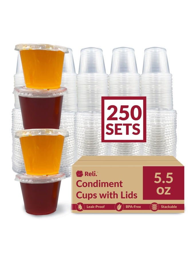 Reli. 5.5 oz Small Containers with Lids (250 Sets) | Jello Shot Cups with Lids | Clear Plastic Condiment Containers with Lids | 5 oz Portion Cups with Lids | 5 oz Sauce Cups with lids | Souffle Cups - Image 1
