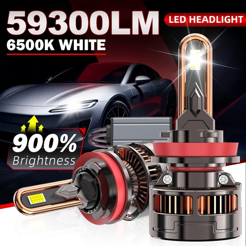 2 قطعة من مصابيح LED الأمامية 9005 9006 H1 H4 H7 H11 بقوة 59300 لومن، ضوء عالي ومنخفض وضباب - Image 1