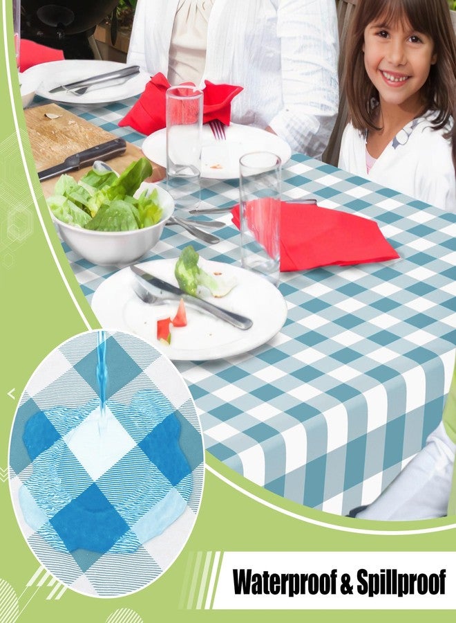 smiry مفرش طاولة مستطيل من سميري، مفارش طاولة من الفينيل المقاوم للماء مع بطانة من الفلانيل، غطاء طاولة قابل للمسح بنقشة مربعات الجاموس لتناول الطعام، للاستخدام الداخلي والخارجي (أزرق مخضر وأبيض، 60 بوصة × 84 بوصة) - Image 2