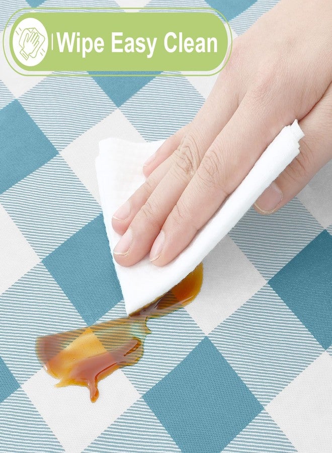 smiry مفرش طاولة مستطيل من سميري، مفارش طاولة من الفينيل المقاوم للماء مع بطانة من الفلانيل، غطاء طاولة قابل للمسح بنقشة مربعات الجاموس لتناول الطعام، للاستخدام الداخلي والخارجي (أزرق مخضر وأبيض، 60 بوصة × 84 بوصة) - Image 3