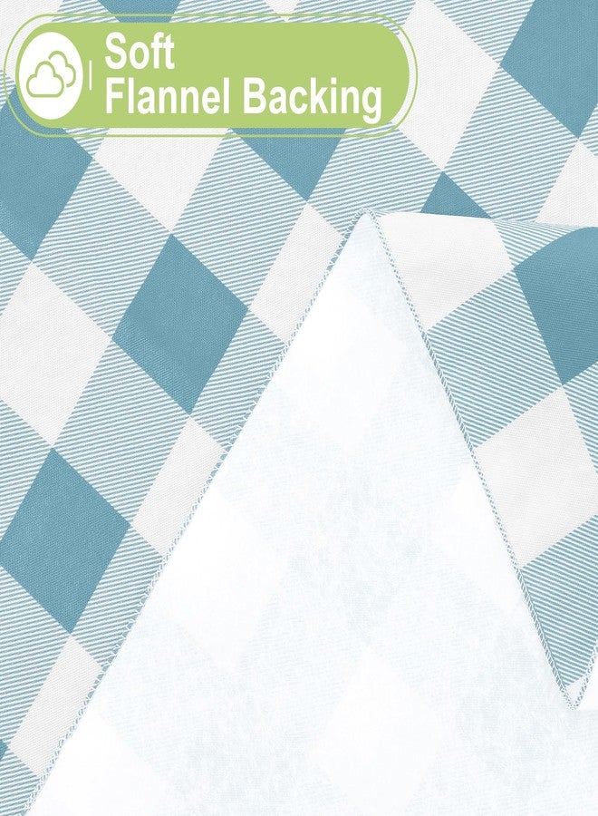 smiry مفرش طاولة مستطيل من سميري، مفارش طاولة من الفينيل المقاوم للماء مع بطانة من الفلانيل، غطاء طاولة قابل للمسح بنقشة مربعات الجاموس لتناول الطعام، للاستخدام الداخلي والخارجي (أزرق مخضر وأبيض، 60 بوصة × 84 بوصة) - Image 4