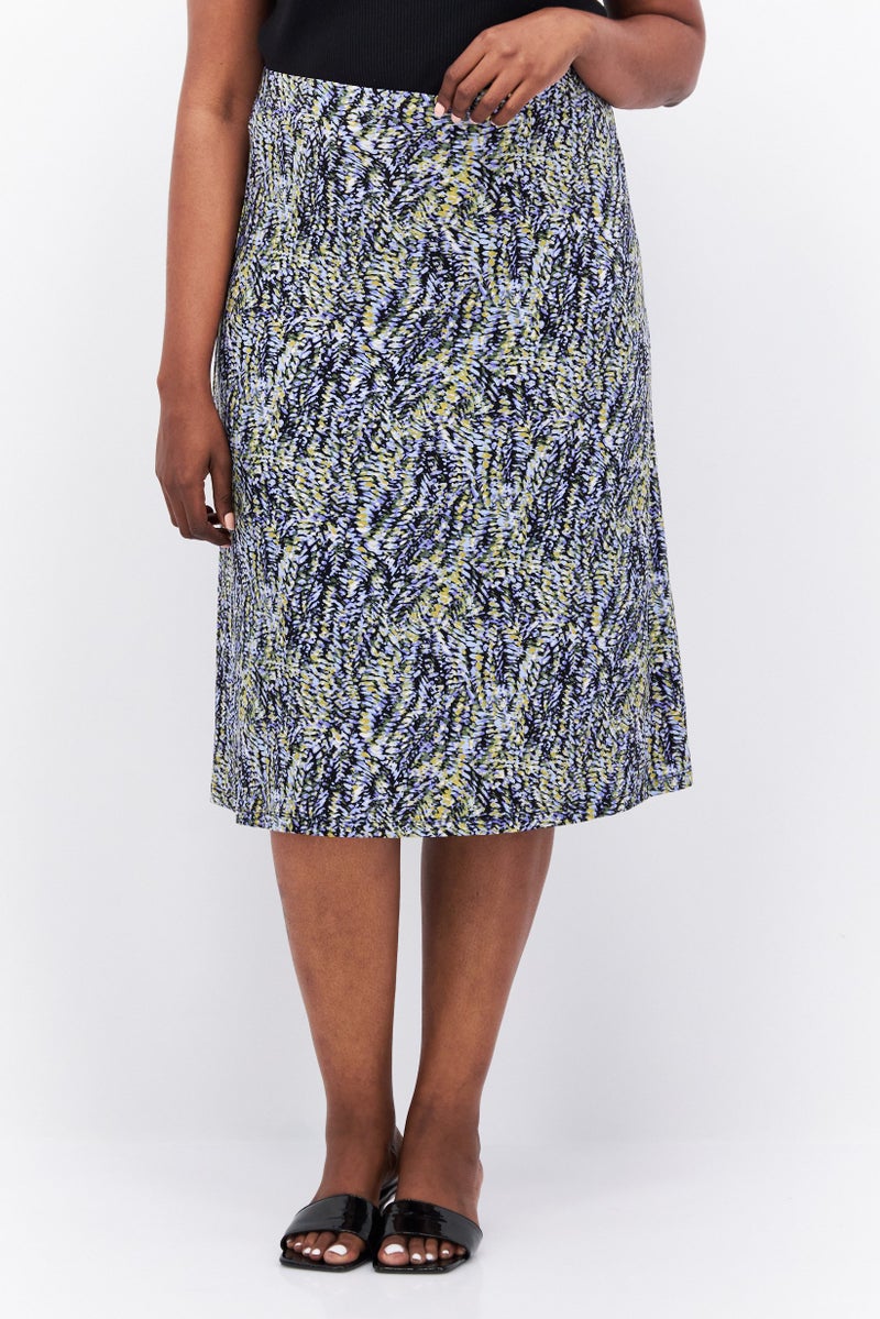 Kasper  Women Plus Size Allover Printed Midi Skirt, Blue Combo - Image 1