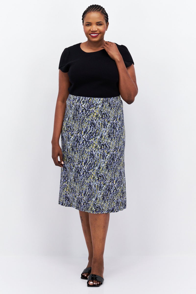 Kasper  Women Plus Size Allover Printed Midi Skirt, Blue Combo - Image 3