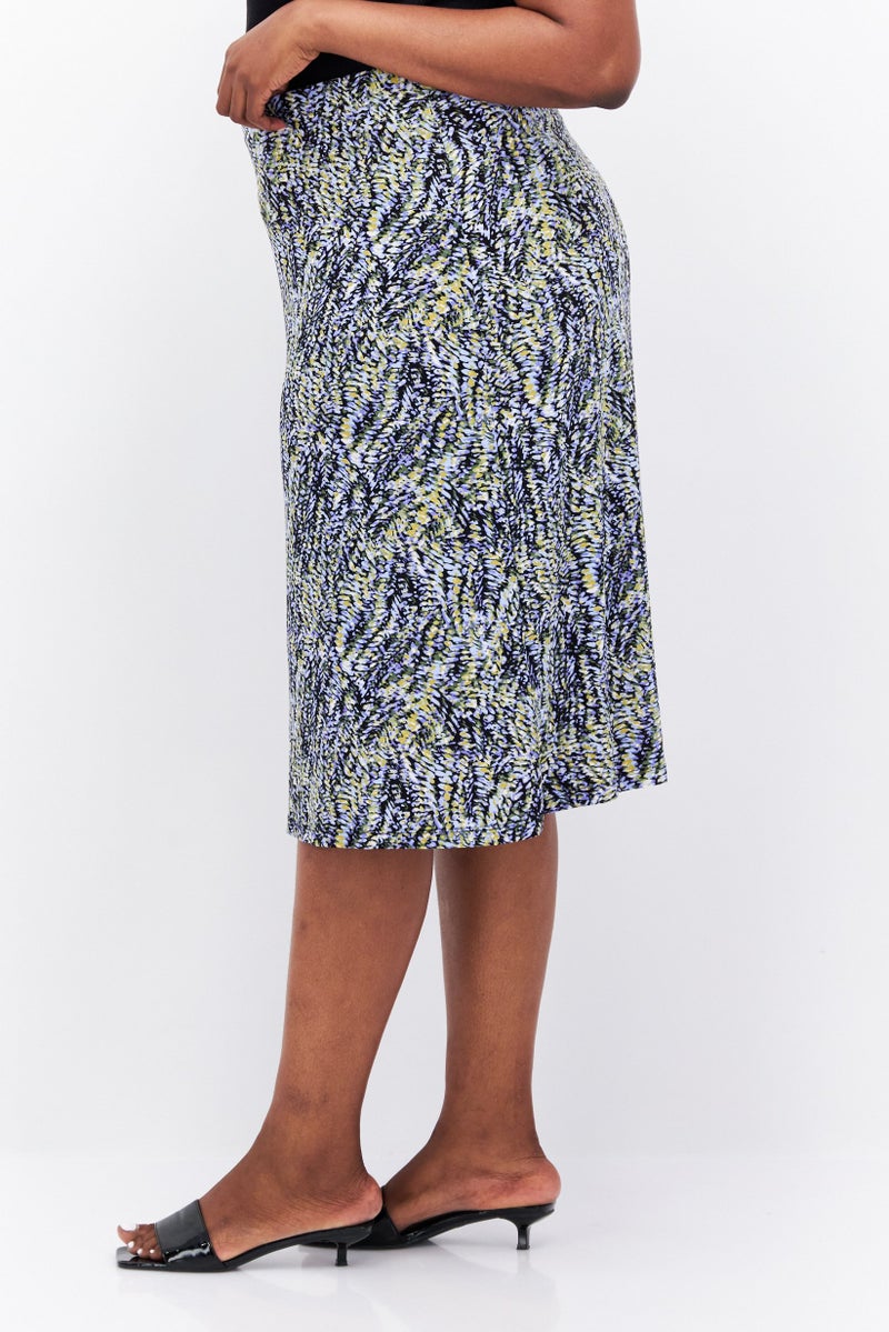 Kasper  Women Plus Size Allover Printed Midi Skirt, Blue Combo - Image 4