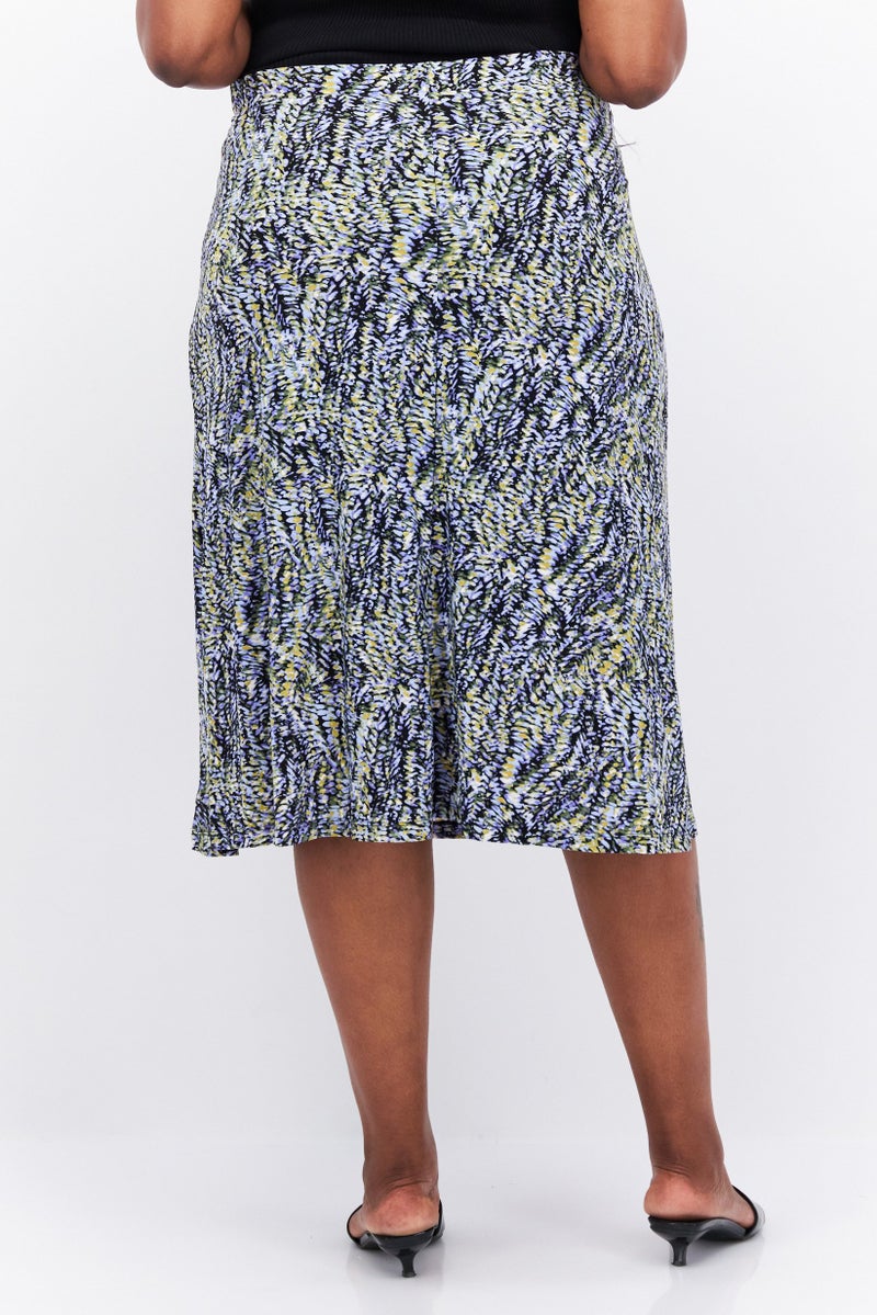 Kasper  Women Plus Size Allover Printed Midi Skirt, Blue Combo - Image 2