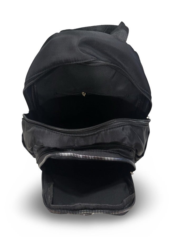 GLOSSY Nylon Backpack, 4 Zip Compartments, Black, Lightweight Casual and Travel Daypack, - Image 5