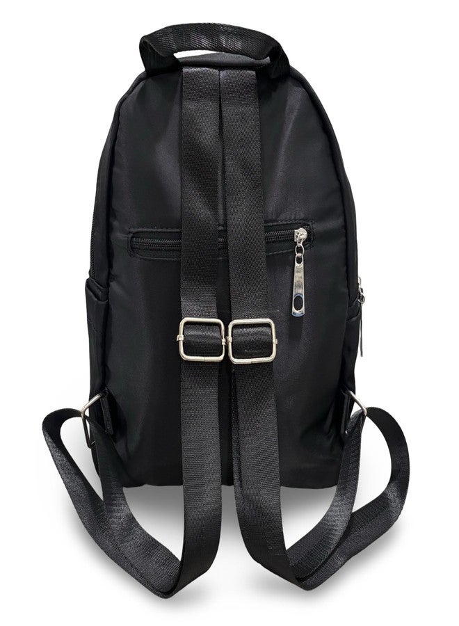 GLOSSY Nylon Backpack, 4 Zip Compartments, Black, Lightweight Casual and Travel Daypack, - Image 3