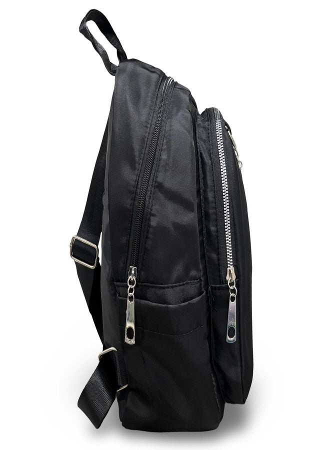 GLOSSY Nylon Backpack, 4 Zip Compartments, Black, Lightweight Casual and Travel Daypack, - Image 4