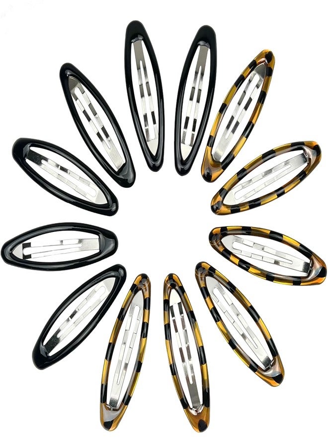 Zoolinn Oval Hair Clip for Women – Classic Black & Tortoise Metal Snap Barrettes Clip – 2.75 Inch Ellipse Hair Accessories(12-Pack) - Image 1