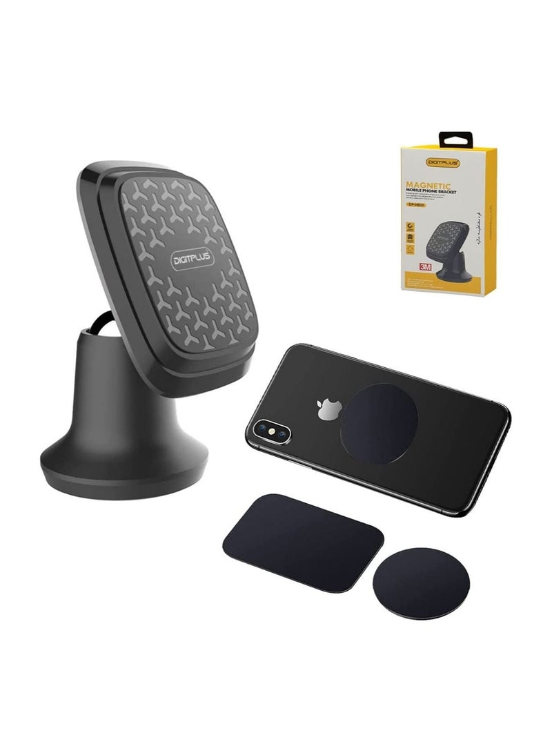 Digitplus حامل هاتف السيارة المغناطيسي لحامل الهاتف على لوحة القيادة مع قوة شفط قوية دوران 360 درجة 2 لوحات مغناطيسية بقوة مغناطيسية قوية متوافقة مع آيفون سامسونج هواوي - Image 1