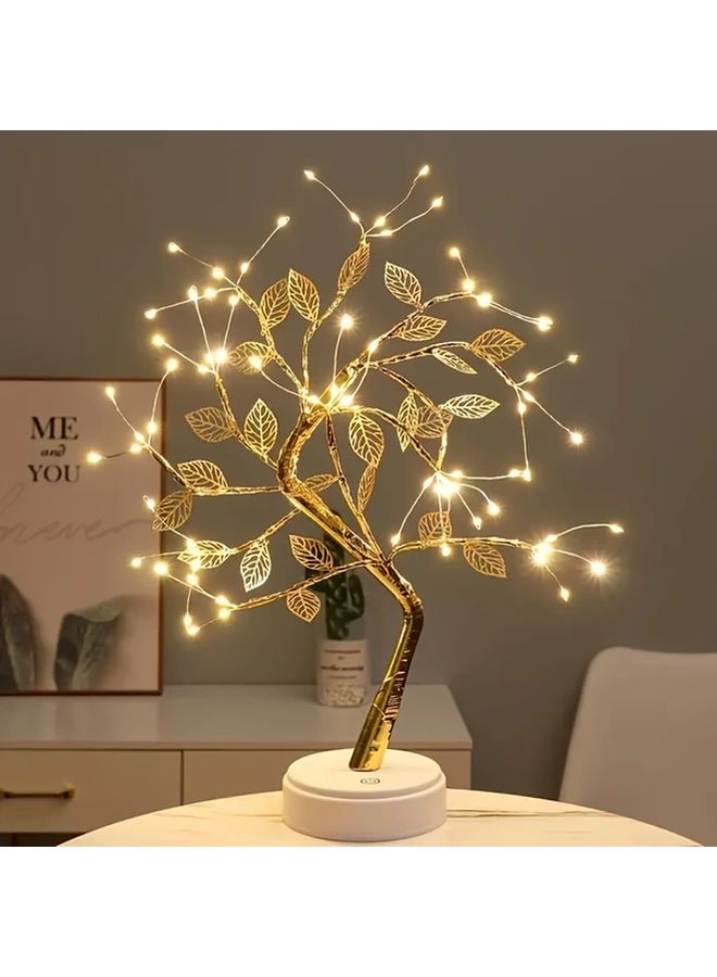Warm White 72 LED Golden Leaf Bonsai Tree Light USB Battery Dual Powered Indoor Decor - Image 1