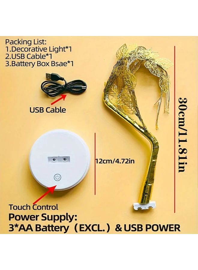 Warm White 72 LED Golden Leaf Bonsai Tree Light USB Battery Dual Powered Indoor Decor - Image 3