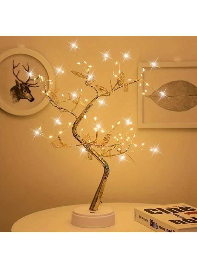 Warm White 72 LED Golden Leaf Bonsai Tree Light USB Battery Dual Powered Indoor Decor - Image 2