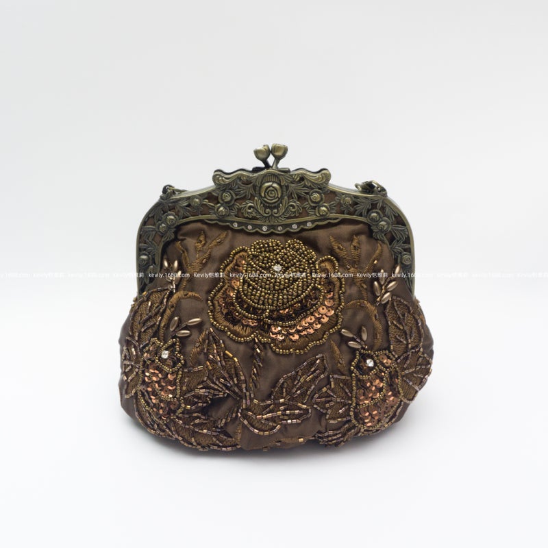 Now "Kai Weili Rose Embroidered Sequins Embroidered Beads Evening Bag Retro Dress Party Cheongsam Handbag - Image 1