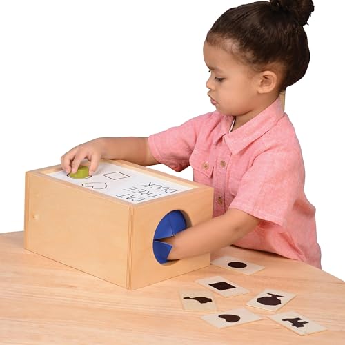 Constructive Playthings Mystery Feely Box Hardwood Sensory Science Exploration Tool with WriteandWipe Top for STEM Discovery - Image 1