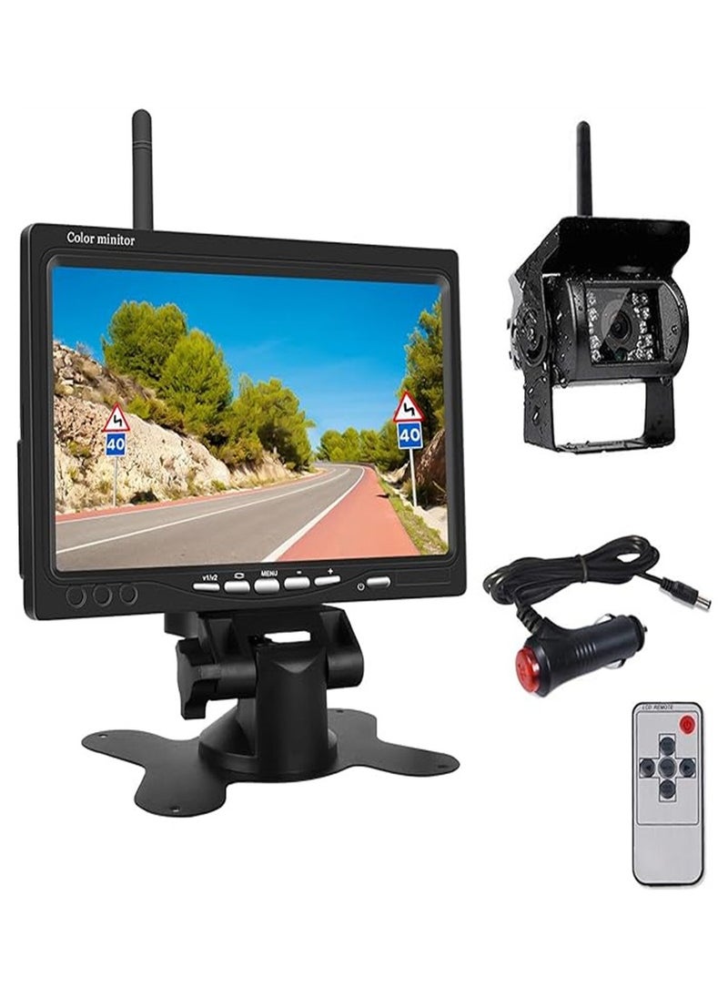 Generic Wireless Car Backup Camera and Monitor Kit, Waterproof Night Vision Wireless Rear View Camera 7 Inch LCD Monitor Parking System + Car Charger for 12V-24V Truck RV Trailer Camper Bus  - Image 1