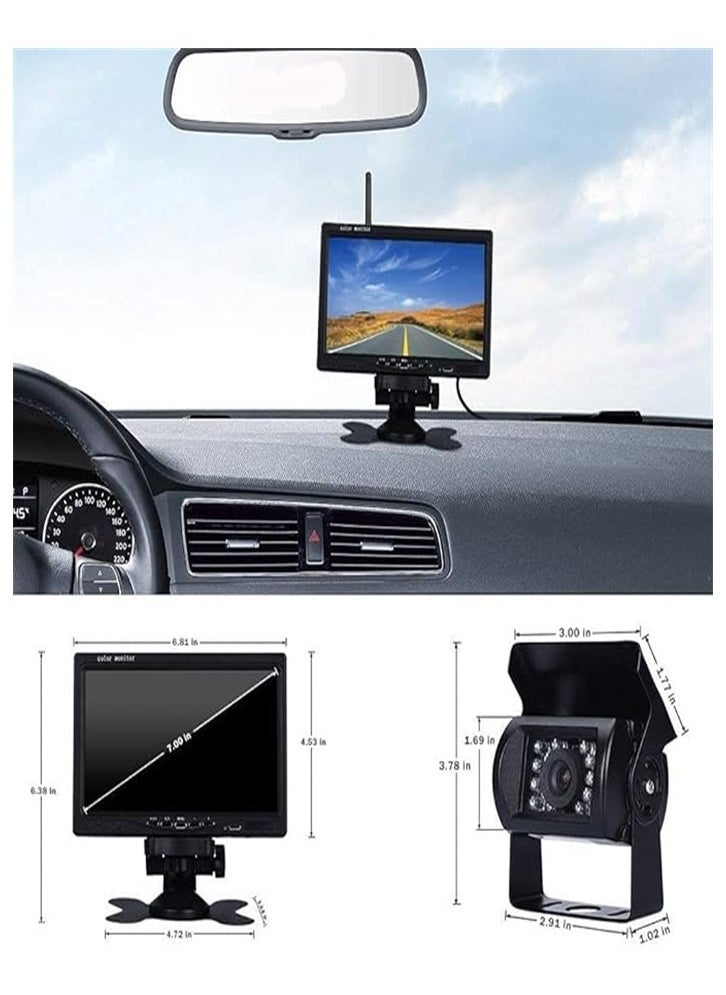 Generic Wireless Car Backup Camera and Monitor Kit, Waterproof Night Vision Wireless Rear View Camera 7 Inch LCD Monitor Parking System + Car Charger for 12V-24V Truck RV Trailer Camper Bus  - Image 4