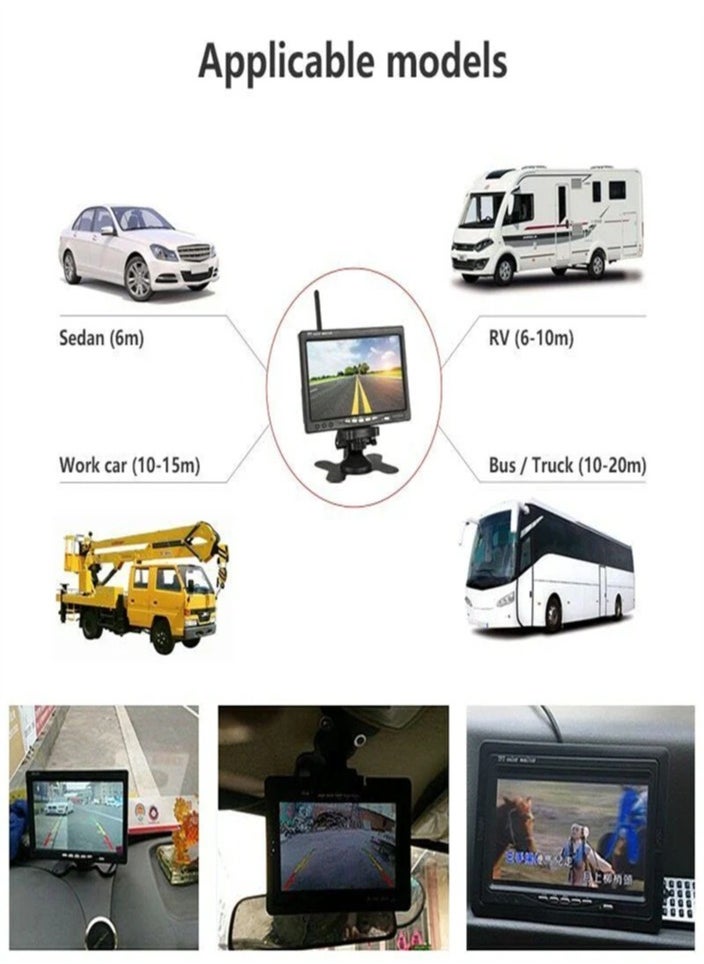 Generic Wireless Car Backup Camera and Monitor Kit, Waterproof Night Vision Wireless Rear View Camera 7 Inch LCD Monitor Parking System + Car Charger for 12V-24V Truck RV Trailer Camper Bus  - Image 3