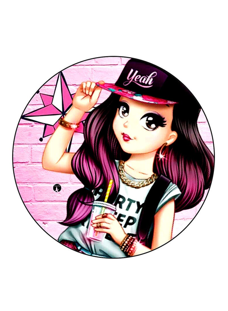 Girl Printed Mouse Pad  Round  Multicolour