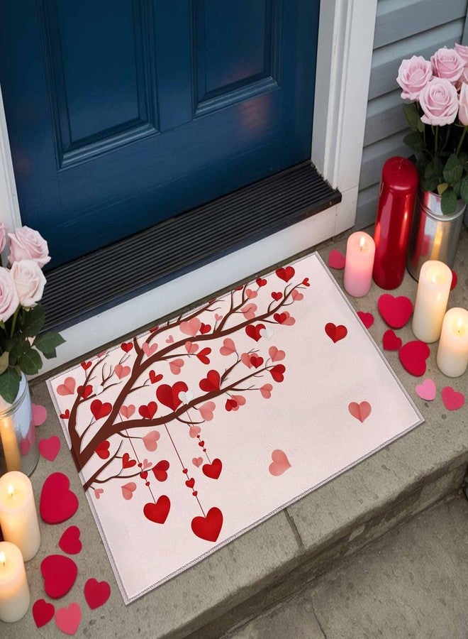 ALAGEO Valentines Mat Love Heart Tree Doormat Pink Red Romantic Love Happy Valentine's Day Decorative Floor Mat Non Slip Washable Welcome Mats for Home Decoration 18"x30" - Image 2