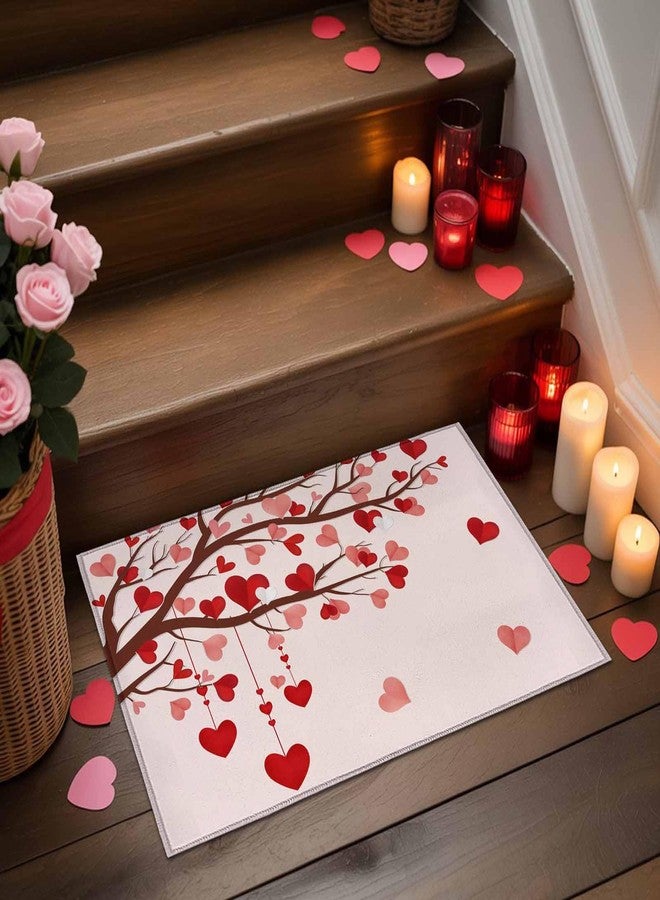 ALAGEO Valentines Mat Love Heart Tree Doormat Pink Red Romantic Love Happy Valentine's Day Decorative Floor Mat Non Slip Washable Welcome Mats for Home Decoration 18"x30" - Image 3