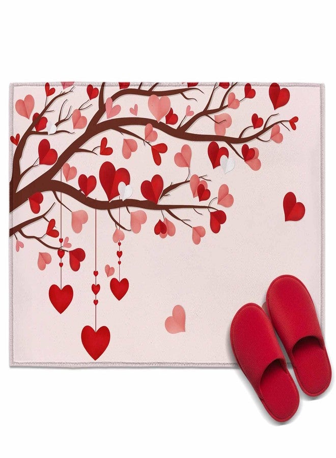 ALAGEO Valentines Mat Love Heart Tree Doormat Pink Red Romantic Love Happy Valentine's Day Decorative Floor Mat Non Slip Washable Welcome Mats for Home Decoration 18"x30" - Image 1