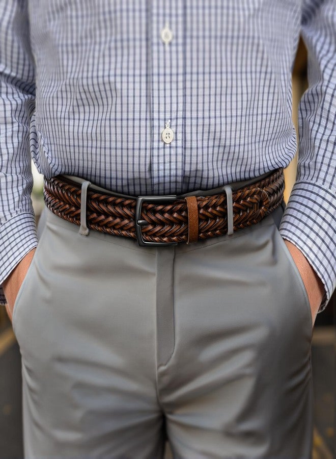 KEMISANT Men Belt, Braided Belt Comfortable For Men Casual Jean Golf 1 3/8", Light Brown6248, 34"-38"Waist Adjustable - Image 4