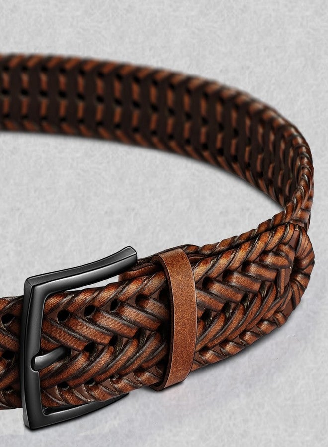 KEMISANT Men Belt, Braided Belt Comfortable For Men Casual Jean Golf 1 3/8", Light Brown6248, 34"-38"Waist Adjustable - Image 2
