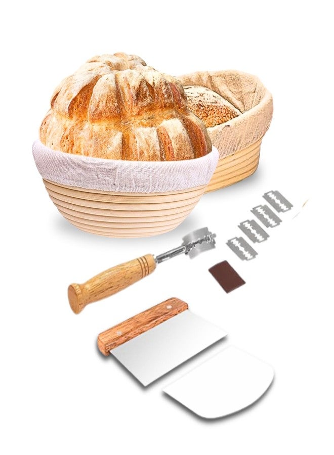 Goodscious Banneton Bread Proofing Basket Set - Oval & Round Sourdough Proofing Basket w/Cover, Metal & Plastic Scraper, Scoring Lame w/Leather Case and 5 Blades - Bread Making Tools and Supplies (13 pieces) - Image 1