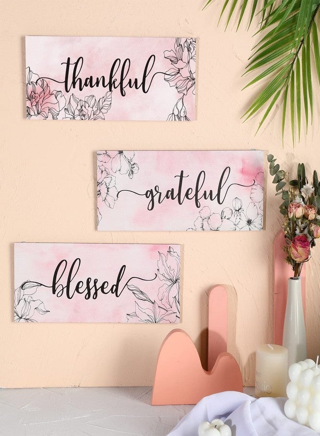 Yookeer لوحة جدارية خشبية معلقة من Yookeer، مكونة من 3 قطع، باللون الوردي، مزينة بنقوش زهور، تحمل كلمات شكر وثناء وبركة، بتصميم ريفي ملهم، مناسبة للمطبخ وغرفة النوم، هدية مثالية للفتيات والسيدات في عيد الشكر. - Image 4