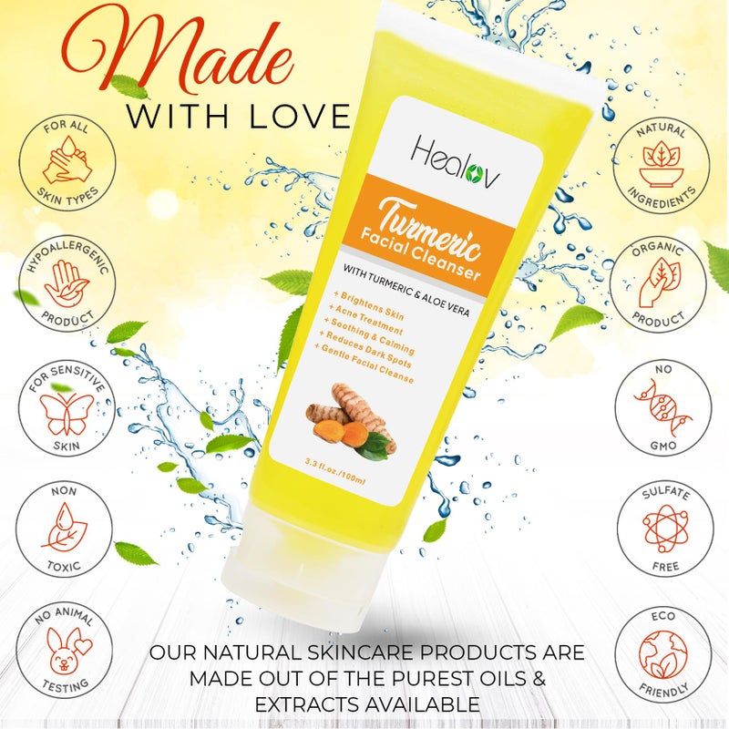 Healov Turmeric Face Wash, Turmeric Clear Skin Liquid Soap â€“ 100% Natural Anti Aging Exfoliating Facial Cleanser for Spots, Age Spots, Sun Damage, Discoloration â€“ Cleansing Soap Skin Detox Treatment - Image 3