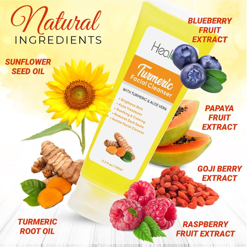 Healov Turmeric Face Wash, Turmeric Clear Skin Liquid Soap â€“ 100% Natural Anti Aging Exfoliating Facial Cleanser for Spots, Age Spots, Sun Damage, Discoloration â€“ Cleansing Soap Skin Detox Treatment - Image 4