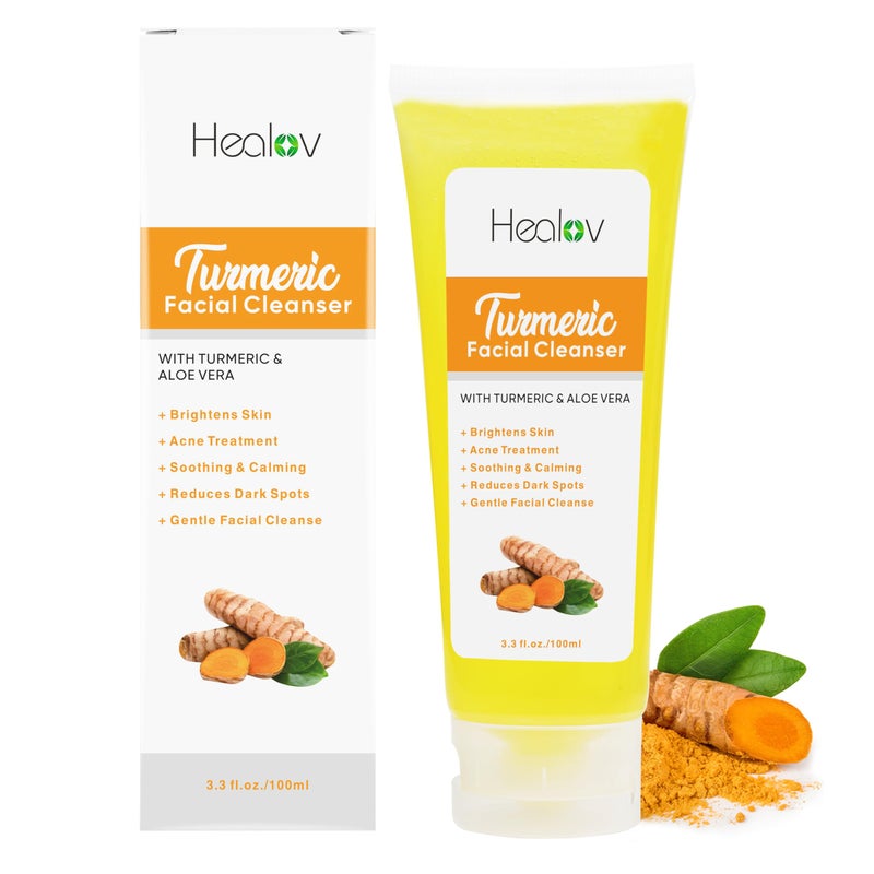 Healov Turmeric Face Wash, Turmeric Clear Skin Liquid Soap â€“ 100% Natural Anti Aging Exfoliating Facial Cleanser for Spots, Age Spots, Sun Damage, Discoloration â€“ Cleansing Soap Skin Detox Treatment - Image 1
