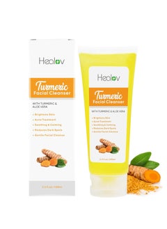 Herblov Turmeric Face Wash, Turmeric Clear Skin Liquid Soap – 100% Natural Anti Aging Exfoliating Turmeric Facial Cleanser for Spots, Age Spots, Sun Damage, Discoloration – Turmeric Soap Skin Detox Treatment  - Image 1