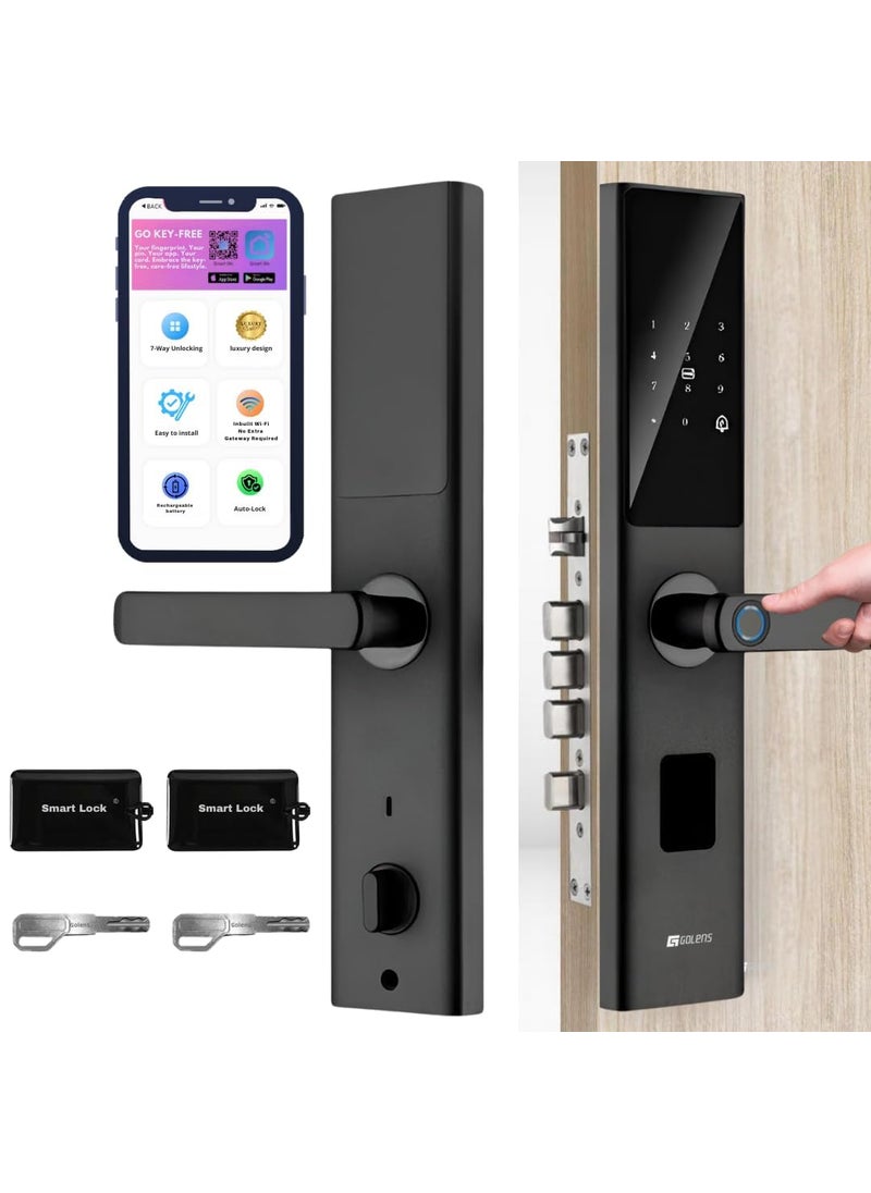 Golens - Golens X33 Black Smart Door Lock Digital Door Lock 6Way Unlocking WiFi Fingerprint Password RFID Card Mobile App Physical Key OTP Access Passage Mode No Extra Gateway Required - Image 1