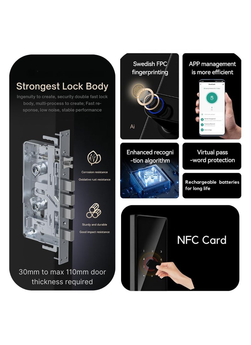 Golens - Golens X33 Black Smart Door Lock Digital Door Lock 6Way Unlocking WiFi Fingerprint Password RFID Card Mobile App Physical Key OTP Access Passage Mode No Extra Gateway Required - Image 1
