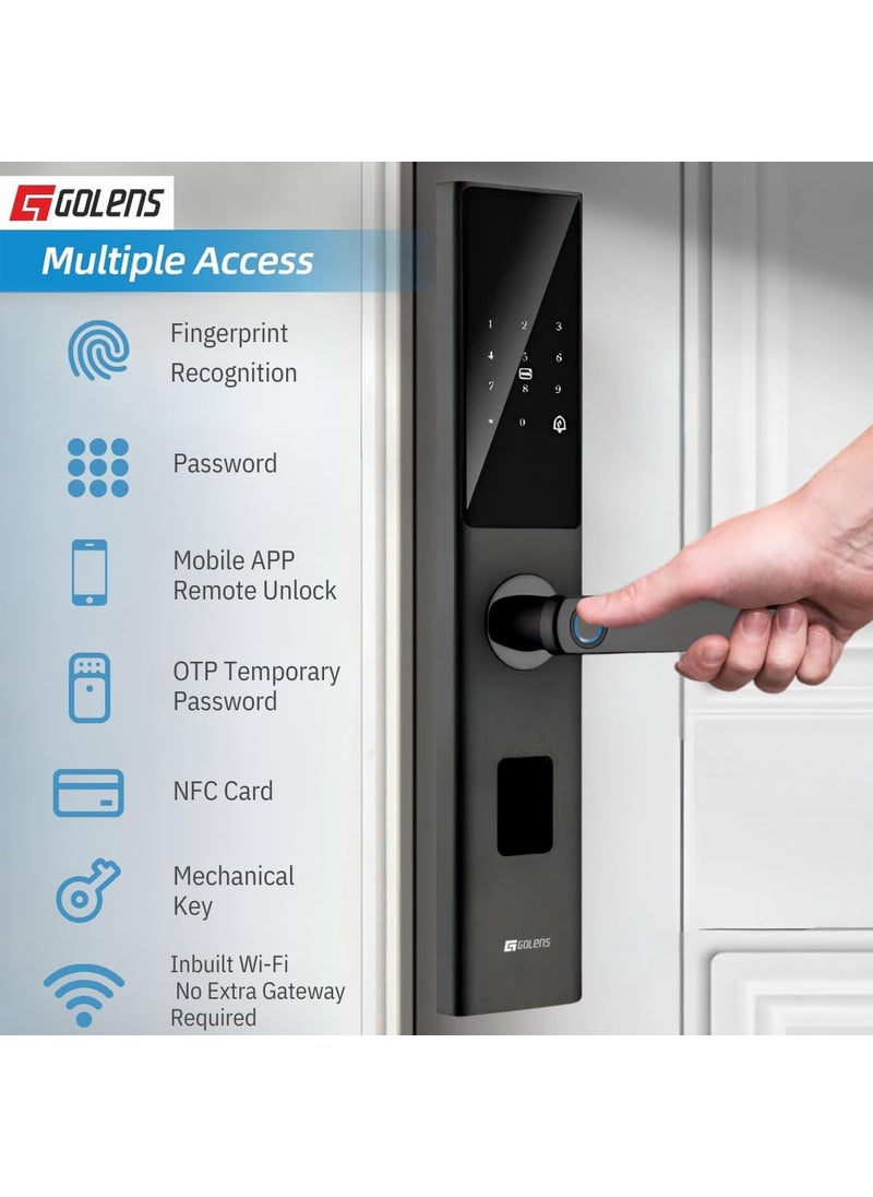 Golens - Golens X33 Black Smart Door Lock Digital Door Lock 6Way Unlocking WiFi Fingerprint Password RFID Card Mobile App Physical Key OTP Access Passage Mode No Extra Gateway Required - Image 1
