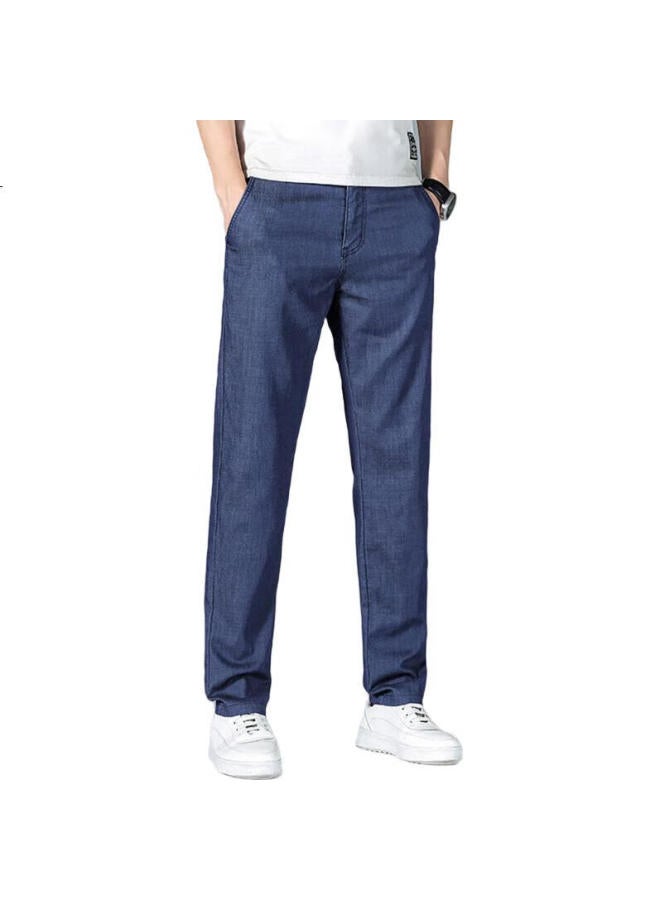 PLAYBOY Men'S Ice Silk Thin Spring And Summer Jeans Men'S Tencel Loose Straight Business Casual Pants Deep Blue 32 - Image 3