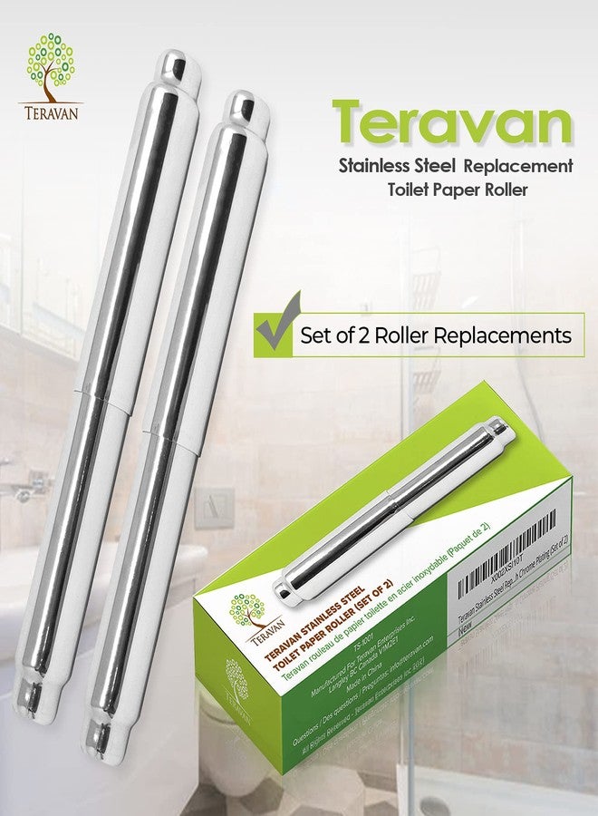 Teravan 201 Stainless Steel Spring-Loaded Replacement Toilet Paper Roller with Chrome Plating, Solid, Corrosion-Resistant, Modern Bathroom Fixture (Chrome - 2pc) - Image 3