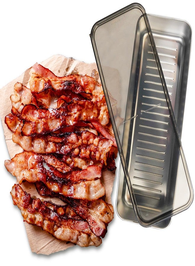 Kitchen Discovery Stay Fresh Bacon Keeper for Refrigerator Preserves Freshness and Prevents Spoilage - No Mess Bacon Storage Replaces Greasy Packaging (Stainless Steel Bacon Holder) - Image 1