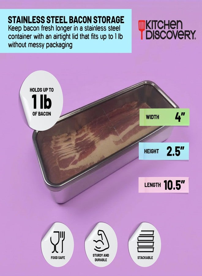 Kitchen Discovery Stay Fresh Bacon Keeper for Refrigerator Preserves Freshness and Prevents Spoilage - No Mess Bacon Storage Replaces Greasy Packaging (Stainless Steel Bacon Holder) - Image 2